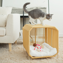 Catsle Cat Nest Season Universal Semi-Enclosed Villa Removable rattan with mat square cat house