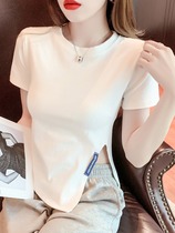 White cotton caution unilaterally crossed short sleeves t-shirts in summer niche menu irregular sexy tops