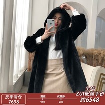  Yilan Jiaren imported purple label velvet mink coat Female whole mink hooded mink fur coat medium and long winter