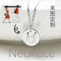 Diy Customized Circular Coin Necklace in Headdrawn Handdrawn Style Couple Creative Accessories Female Memorial Birthday Gift