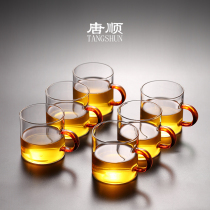 Tang Shun glass small teacup 6pcs transparent household belt Kung Fu tea cup thickened high temperature resistant Kung Fu tea cup