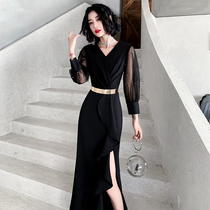 Black evening dress dress female high quality elegant banquet temperament long host aura Queen annual meeting