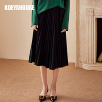 Luo Yi elegant large swing solid color skirt autumn and winter new intellectual commuter knitted mid-length pleated skirt 00950