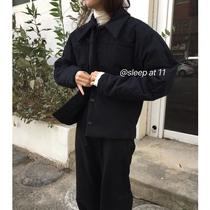 Sleep at 11 cotton-padded women ins Korean version of loose winter black lapel casual short chic cotton-padded jacket coat