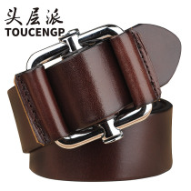  Non-perforated belt Double ring buckle toothless belt pull-out pants belt mens and womens first layer of pure cowhide leather denim personality