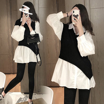 Pregnant women with spring and autumn fashion suit long-sleeved red autumn shirt spring and autumn dress Korean version