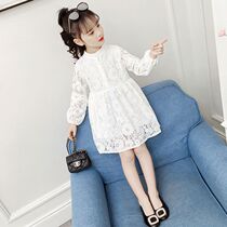 Girl Child Clothing Autumn Clothing White Dress White Dress 2022 New Korean Version Foreign Air Lace Children Skirt Long Sleeve Princess Dress