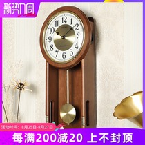  Japan Seiko watch Modern minimalist Nordic retro Chinese solid wood wall clock Light luxury living room mute timekeeping wall clock