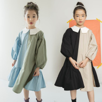 Girls Korean 2019 Spring New Cotton Color Lantern Sleeve Doll Dress Big Girl Princess Style Dress