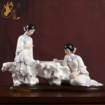 Fan Fun Dehua white porcelain blue and white color New Chinese Zen decoration Master Chen Wende fine music in chess