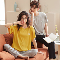 2 sets price lovers sleepwear women Summer Modale cotton short sleeve suit mens summer slim big code ice silk home clothes