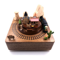 Taiwan Jeancard Western Train Music Box Rotating Eight Tone Eight Tone Valentine's Day Gift Wooden Birthday Gift