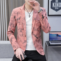 2021 new spring and autumn small suit jacket male Korean version of the trend suit mens casual personality ruffian handsome top pink