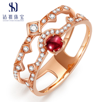 New product 18K gold diamond female ring natural ruby ring drill ring Au750 real drill double layer of ring jewellery gift