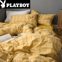  Playboy Japanese ins Feng shui washed cotton pure cotton four-piece set 100 cotton bed bed single three-piece quilt cover