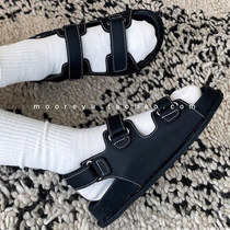 mooreyu womens shoes all-match college style personality Velcro buckle sandals female ins students flat bottom open toe shoes trend