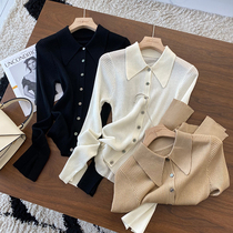 Long sleeve silk wool cardigan small lapel women polo knitted top early spring and autumn 2021 new premium sense