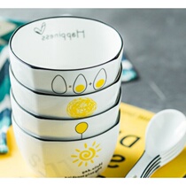 New rice bowl ceramic tableware set Creative Square Salad Bowl Spoon soup bowl plate home 4 for dinner