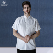 Chef work clothes mens short sleeves summer breathable net size chef clothes grid high-end hotel hotel long sleeve kitchen