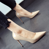 A generation of beautiful pointed high heels 2021 spring Korean version of the new female heel single shoes shallow Joker patent leather fashion