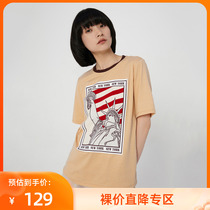 LILY summer new retro-hit color printing minimalist short sleeve round neck T-shirt woman 120220A8326