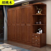 Chinese walnut solid wood wardrobe Modern open door four doors five doors Simple small apartment bedroom large space wardrobe