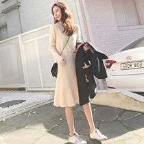 Europe station 2020 autumn and winter fit slim sweater skirt with coat over the knee knitted thickened base dress female