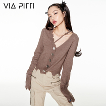 VIAPITTI Wave Irregular Sweater Cardigan Women's Early Autumn 2021 New V-Neck Knitted Sweater Jacket