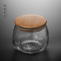 Japanese-style household hammer glass tea jar bamboo lid small tea jar sealed jar transparent tea pot small kung fu tea set