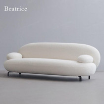 Lamb velvet sofa Nordic wabi-sabi wind straight row sofa beauty salon modern light luxury curved creative sofa cream wind