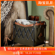 Left ear home export Japan push pull folding mobile canvas basket dirty clothes basket living room magazine storage storage