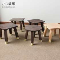 Solid wood black walnut small bench Household childrens shoe stool New Chinese import low P stool Brass accessories small wooden stool