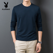 Flower Playboy mulberry silk long sleeve t-shirt for mens spring and autumn round neckline with thin and pure pink undershirt for mens clothing