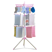 Baby baby drying rack floor stainless steel folding cool diaper towel rack multi-layer multi-clip hanging sock rack