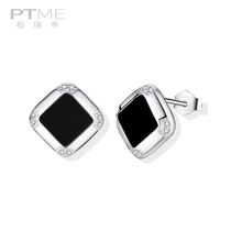 Sterling silver earrings female Korean temperament black retro personality earrings Diamond Square ears to sleep without picking earrings small