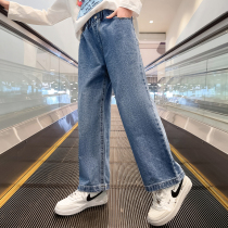 Girl Jeans 2022 New Children Spring Autumn Ocean Air Loose Straight Drum Long Pants Big Boy Fashion Spring Loaded Pants