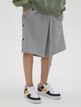 BONELESS heavy weight 480g terry breasted shorts tie belt loose trend hanging gear streamer five-point pants