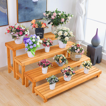 Anti-corrosion wood ladder flower stand Solid wood florist display stand Multi-storey balcony stair floor-to-ceiling three-storey trapezoidal shelf