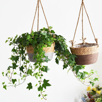 Nordic basket basket basket flower pot hanging wall wall green woven flower pot hanging rattan Straw flower pot hanging rattan Straw flower