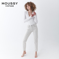 MOUSSY Vintage 2021 spring and summer new V-neck ribbed buckle one-piece woman 025DSB80-0070