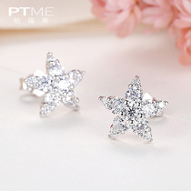 Sterling silver earrings female pentagonal star synthetic crystal Korean simple sleeping without picking earrings small earrings