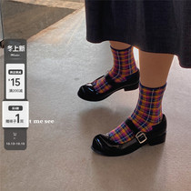 LET ME SEE niche design sense fashionable cute Japanese plaid short socks mid-tube socks womens ins tide autumn and winter