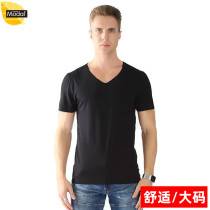 Mens Modal short-sleeved V-neck bottomed T-shirt with fat plus size fat guy elastic half-sleeved top