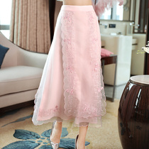 Zen suit bottoms embroidered skirts womens 2021 summer new loose white long dress with Tang cheongsam top