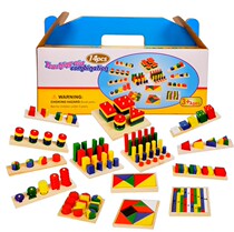 Kindergarten toy Montessori early teaching aids baby shape matching cognitive wooden building block Montessori 14-piece set