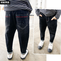 Boys next door boy jeans 2020 Autumn Korean version of childrens pants slim middle Big Boy black trousers spring and autumn