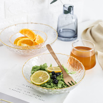 Creative Phnom Penh Hammered Striped Transparent Glass Bowl Home Big Cutlery Vegetable Salad Bowl Special Fruit Sweet Bowl