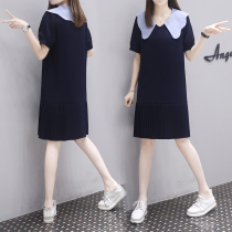 Europe station 2021 summer new dress women cover stomach casual large size loose doll collar pleated skirt