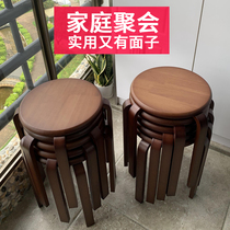 Dining chair stool Household solid wood round stool can be stacked in the restaurant dining chair Wooden dining table stool small bench low stool