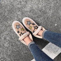 Thick-soled leather snow boots female 2021 new winter embroidery rhinestone flat cotton boots casual warm and thick short boots